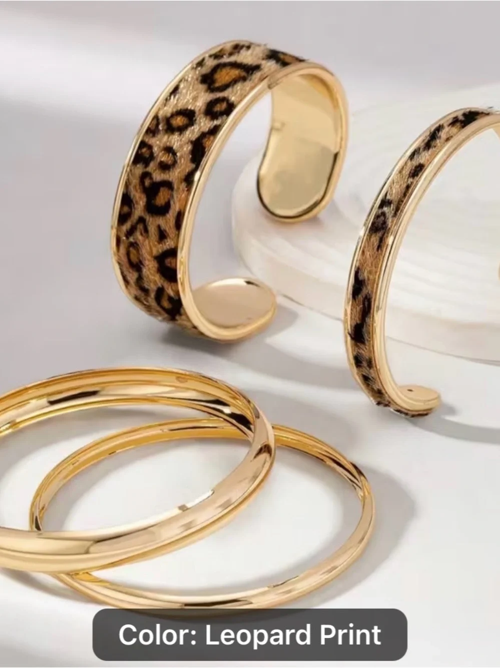 Gold and Leopard Print Bangle Bracelet Set - Women Jewelry